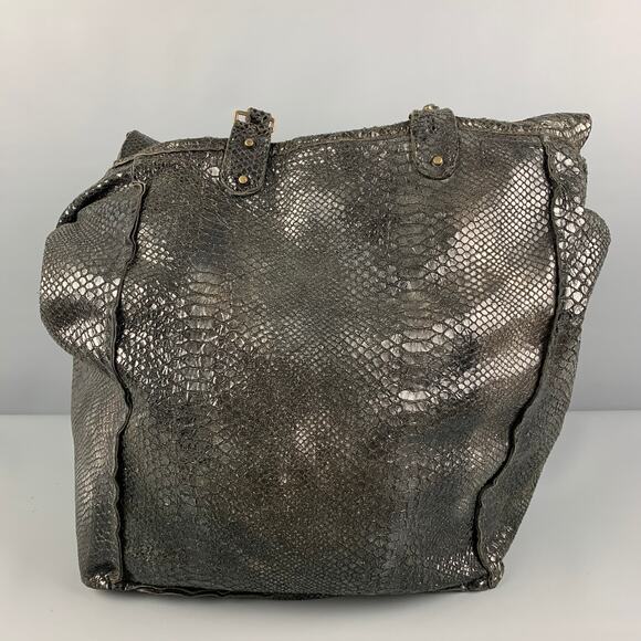 LE CUIR PERDU Black Gold Textured Leather Oversized Tote Handbag - Picture 3 of 7